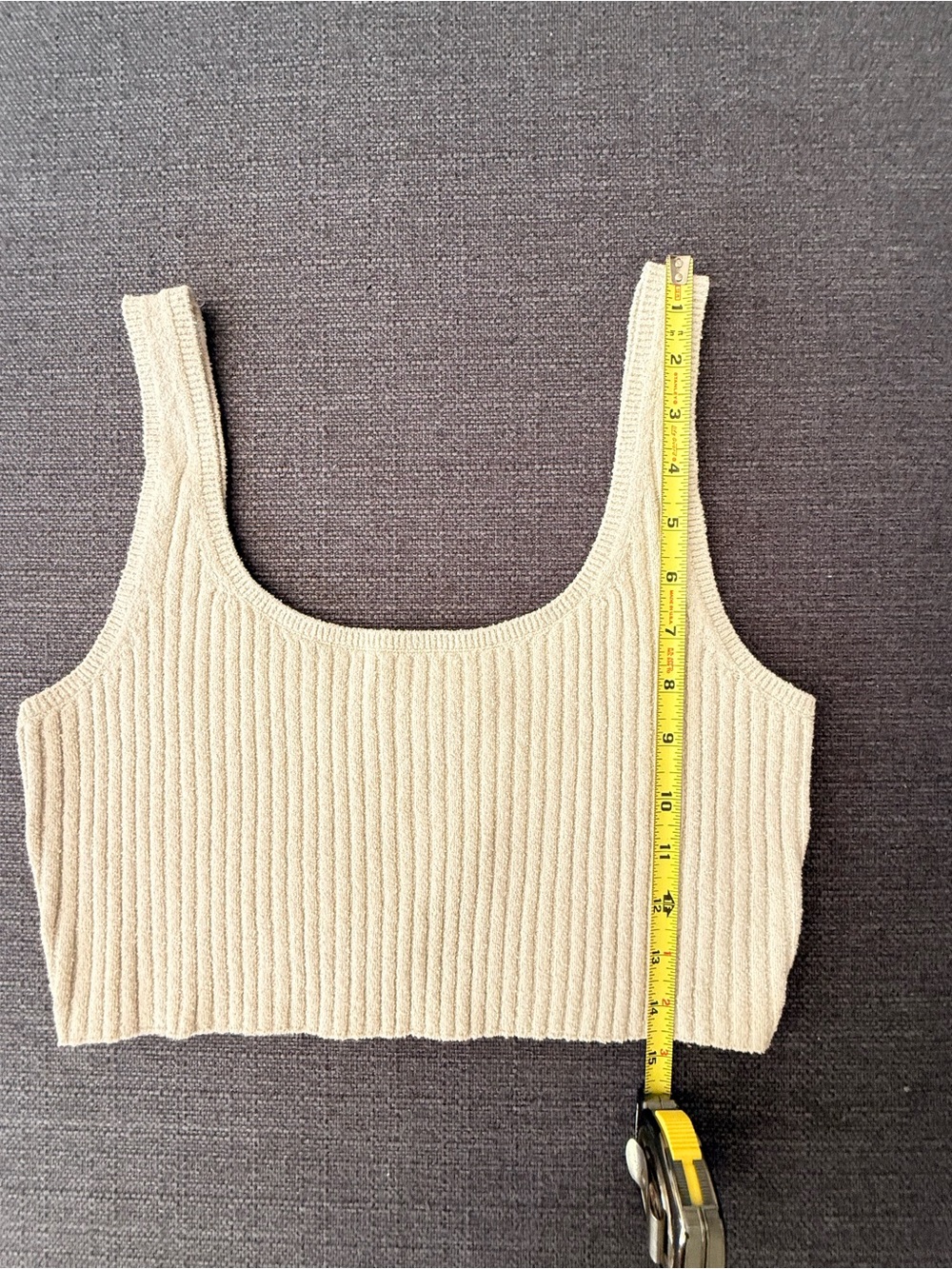 Weekday Ribbed Knit Crop Tank in Light Beige - Picture 6 of 7